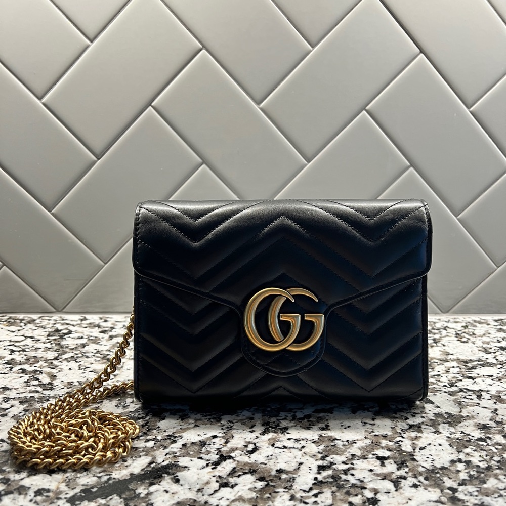 Gucci Black Quilted Leather Mini Crossbody with Gold Double G